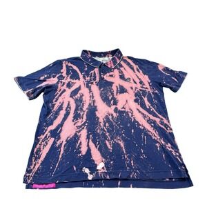 Robert Graham Blue Pink Tie Dye Men's Cotton Polo Shirt Size XL